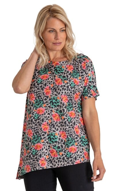 Printed Asymmetric Hem Tunic Top