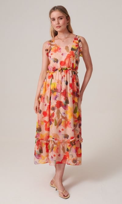 Bold Floral Shimmer Print Strappy Midaxi Dress