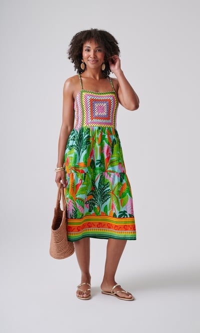Exotic Print Crochet Cotton Dress