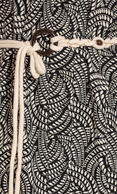 Printed Linen Blend Belted Dress