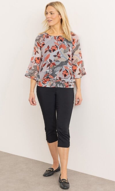 Leaf Print Smocked Hem Top