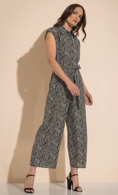 Printed Wide Leg Linen Blend Jumpsuit