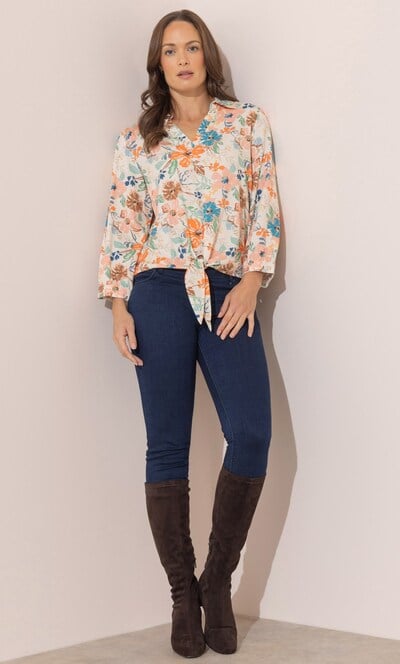 Tie Front Floral Print Top