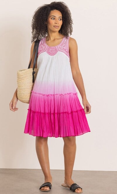 Embroidered Ombre Sleeveless Cotton Dress