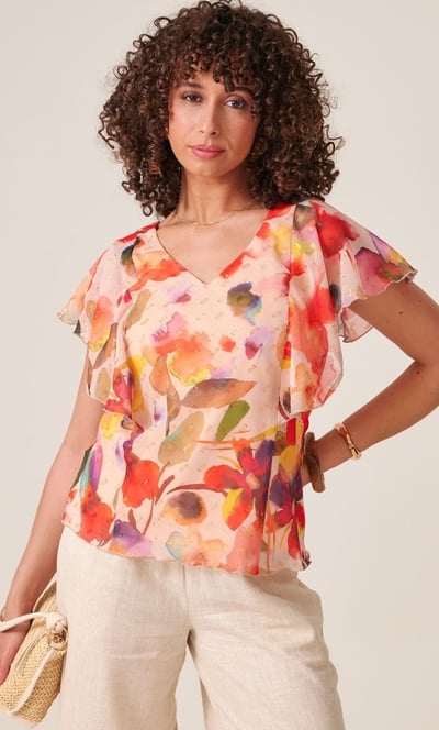 Bold Floral Shimmer Print Bias Cut Top