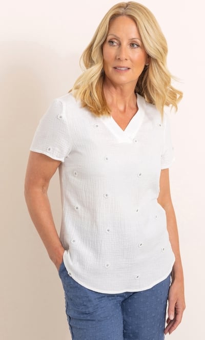 Anna Rose Floral Embroidered Textured Cotton Top