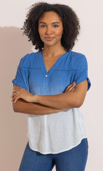 Embroidered Short Sleeve Ombre Top