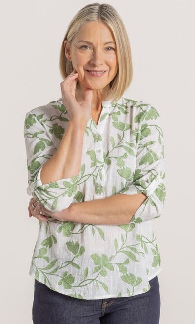Anna  Rose Leaf Embroidered Cotton Top