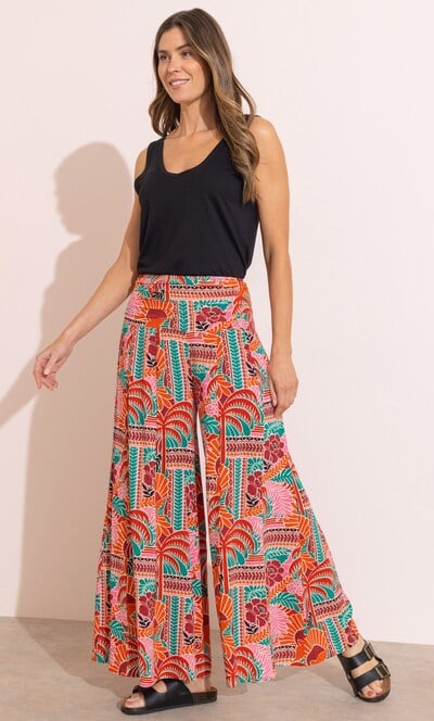 Botanical Print Wide Leg Palazzo Trousers