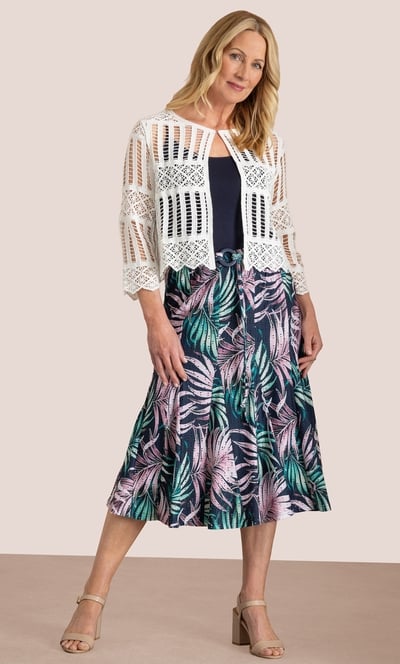 Anna Rose Leaf Print Jersey Eyelet Skirt