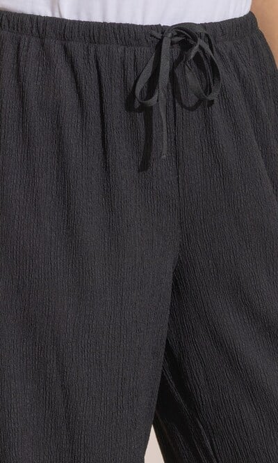 Wide Leg Textured Pull On Trousers