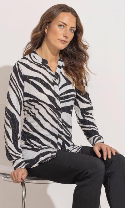 Anna Rose Embellished Animal Print Blouse