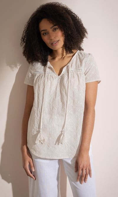 Embroidered Cotton Stripe Top