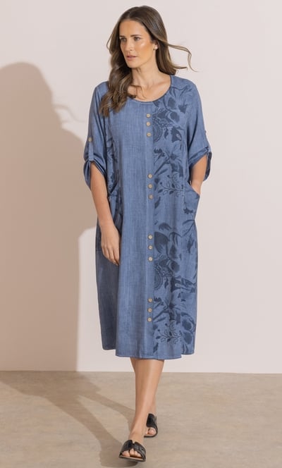 Printed Relaxed Fit Linen Blend Dress