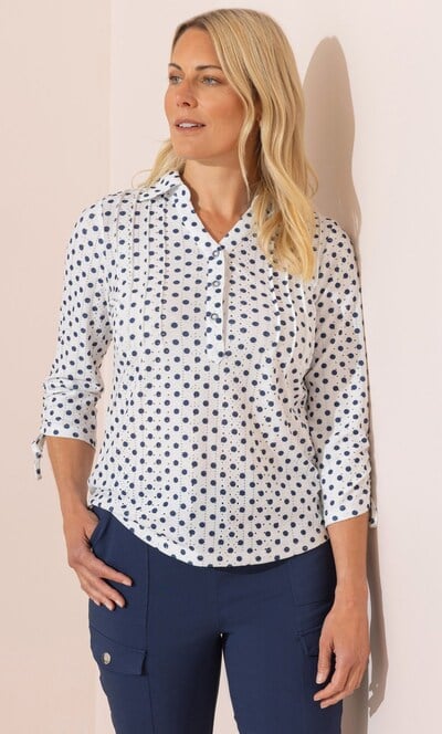 Anna Rose Polka Dot Printed Eyelet Jersey Blouse