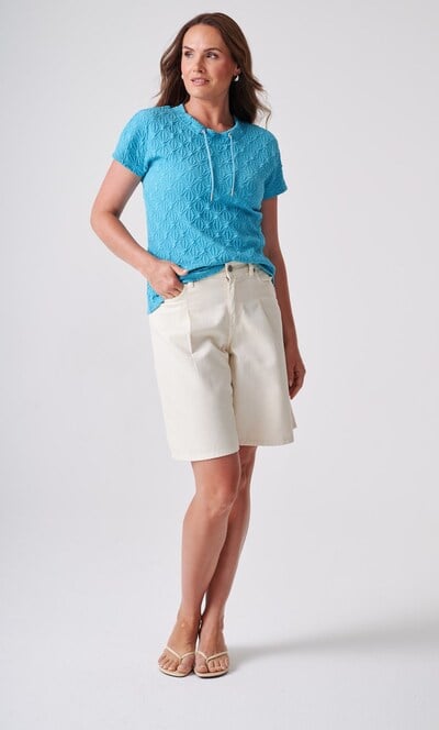 Anna Rose Textured Tie Neck Top