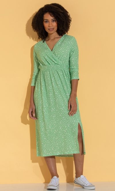 Textured Printed Midi Dress