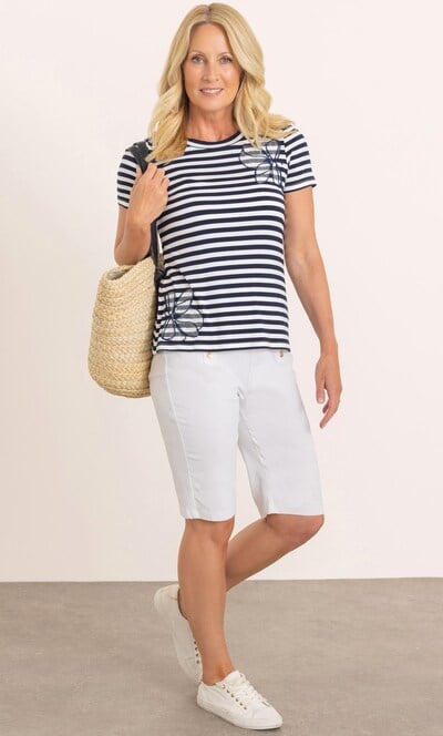 Anna Rose Embellished Striped Short Sleeve Top