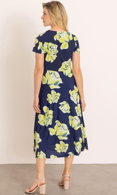 Bold Floral Printed Short Sleeve Midi Dress