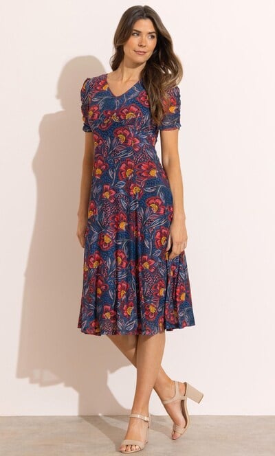 Floral Print Short Sleeve Mesh Dress