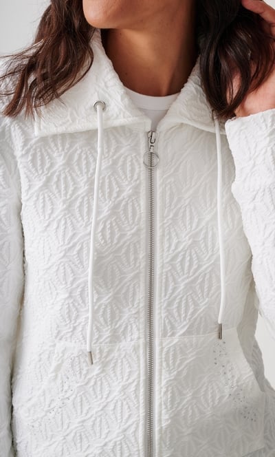 Anna Rose Textured Embellished Zip-Up Top
