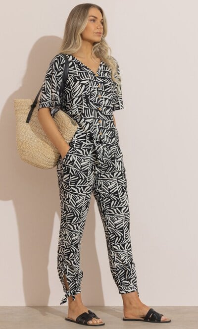 Printed Tie Hem Cropped Trousers