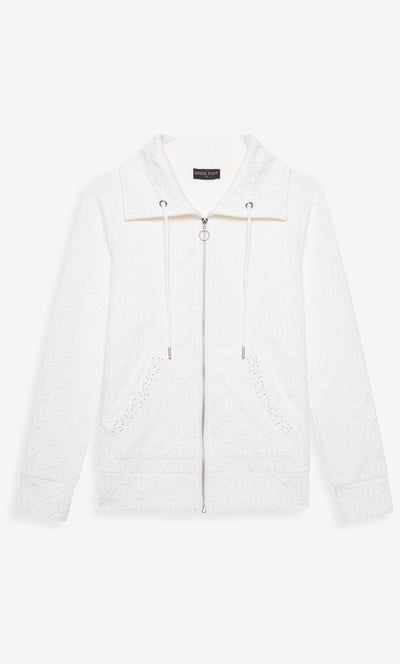Anna Rose Textured Embellished Zip-Up Top