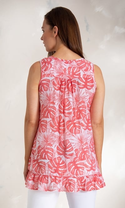 Sleeveless Leaf Print Tunic Top