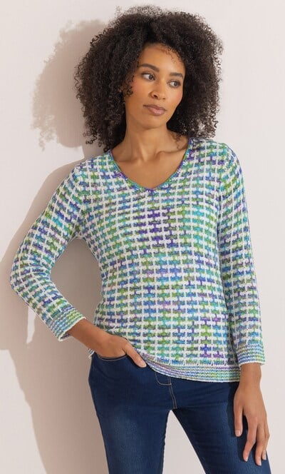 Ribbon Knit V Neck Patterned Jumper