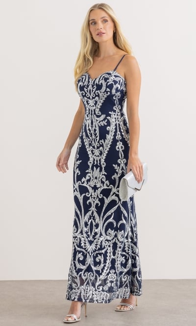 Sequinned Mesh Bandeau Maxi Dress
