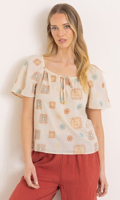 Embroidered Short Sleeve Cotton Top