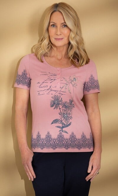 Anna Rose Embellished Garden Print Top