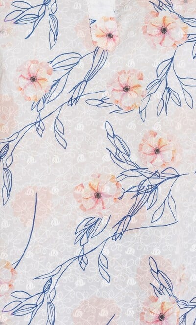 Floral Print And Embroidered Top