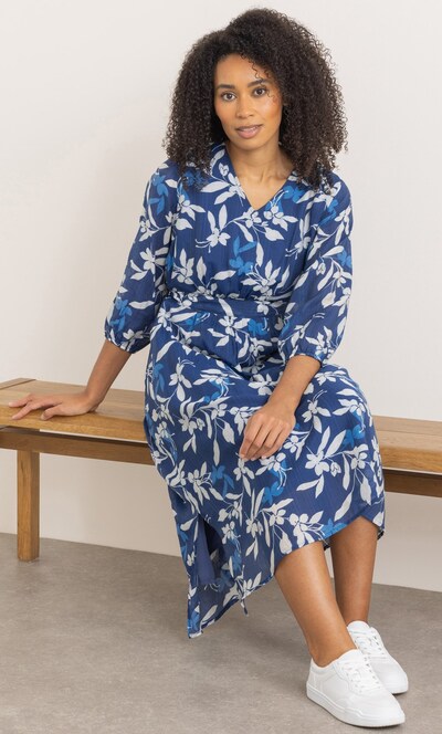 Botanical Print V Neck Dress