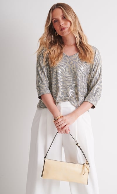 Animal Print Foil Batwing Top