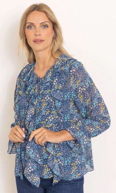 Ditsy Frilled Long Sleeve Top