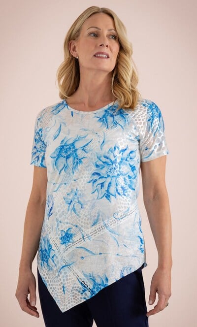 Anna Rose Asymmetric Patchwork Print Tunic Top