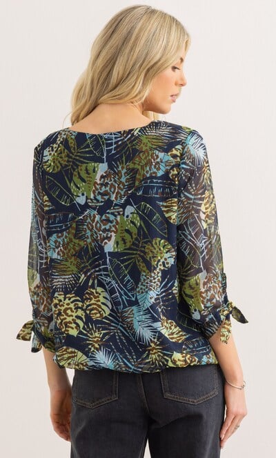Leaf Printed Tie Sleeve Top