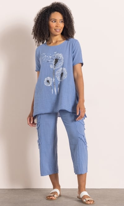 Wide Leg Cropped Cotton Trousers