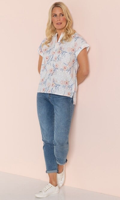 Floral Print And Embroidered Top