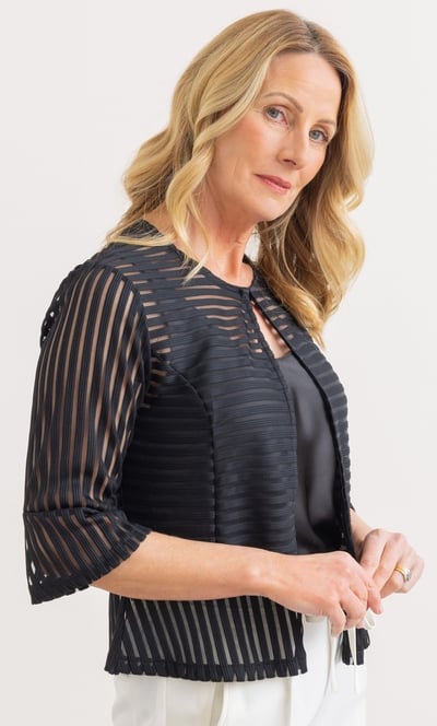 Anna Rose Striped Mesh Peplum Jacket