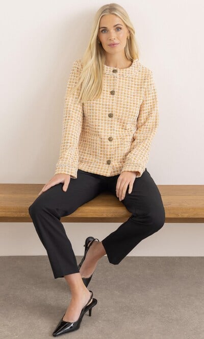 Square Pattern Textured Collarless Jacket