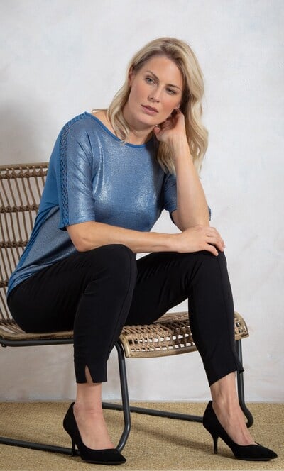Short Sleeve Shimmer Knit And Jersey Top