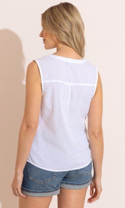 Broderie Anglaise Trimmed Dobby Cotton Top