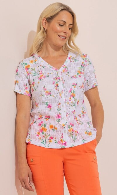 Anna Rose Garden Print Short Sleeve Blouse