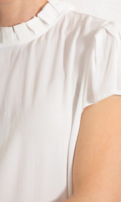 Ruffle Neck Short Sleeve Top