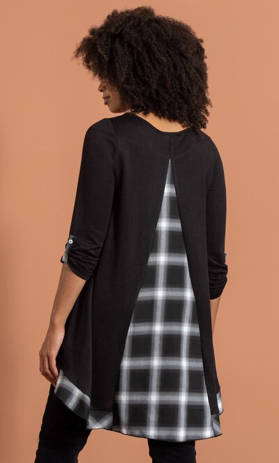 Check Panel Knitted Tunic Top