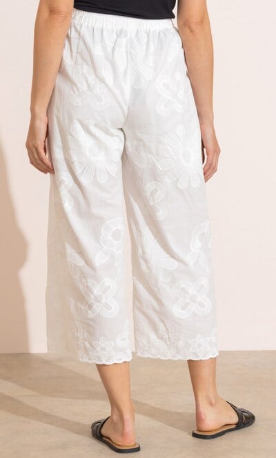 Embroidered Cotton Wide Leg Cropped Trousers