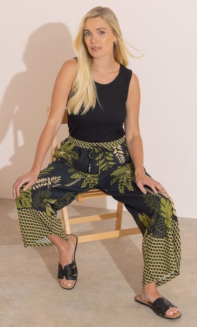 Botanical Print Wide Leg Trousers