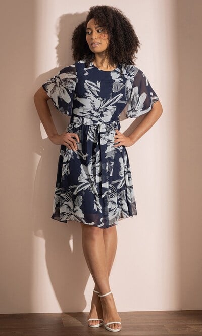 Textured Floral Print Dress
